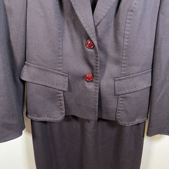Vintage Valentino Dress Jacket Set Size 44 US 8 Brown Wool Career Business - Picture 6 of 16